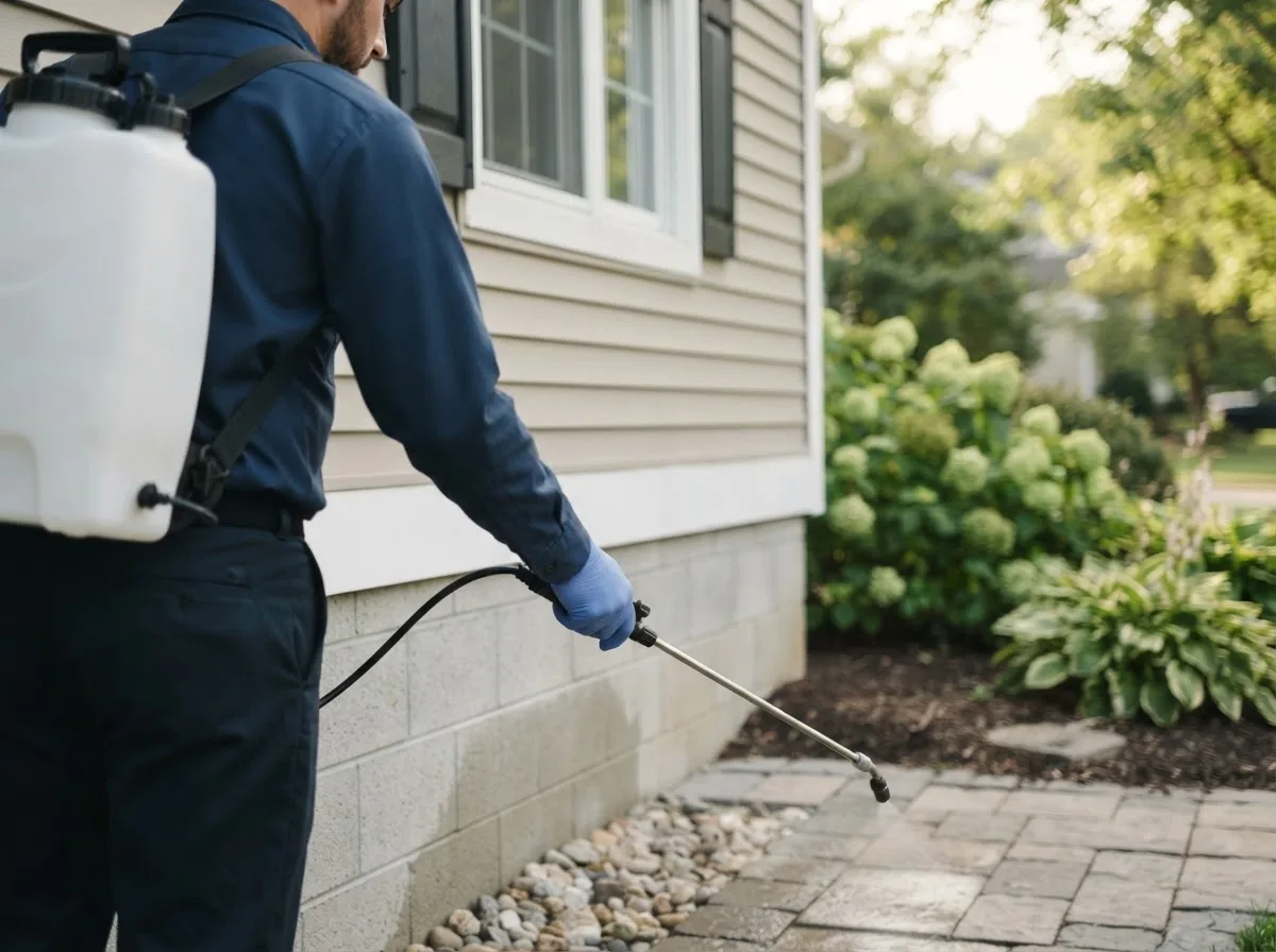 Pest control technician inspecting a home in Pemberton, MN